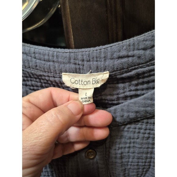 Cotton Bleu Women's Gray Gauze BOHO Blouse Top Button Down Long Sleeve Large 195 - Picture 3 of 6